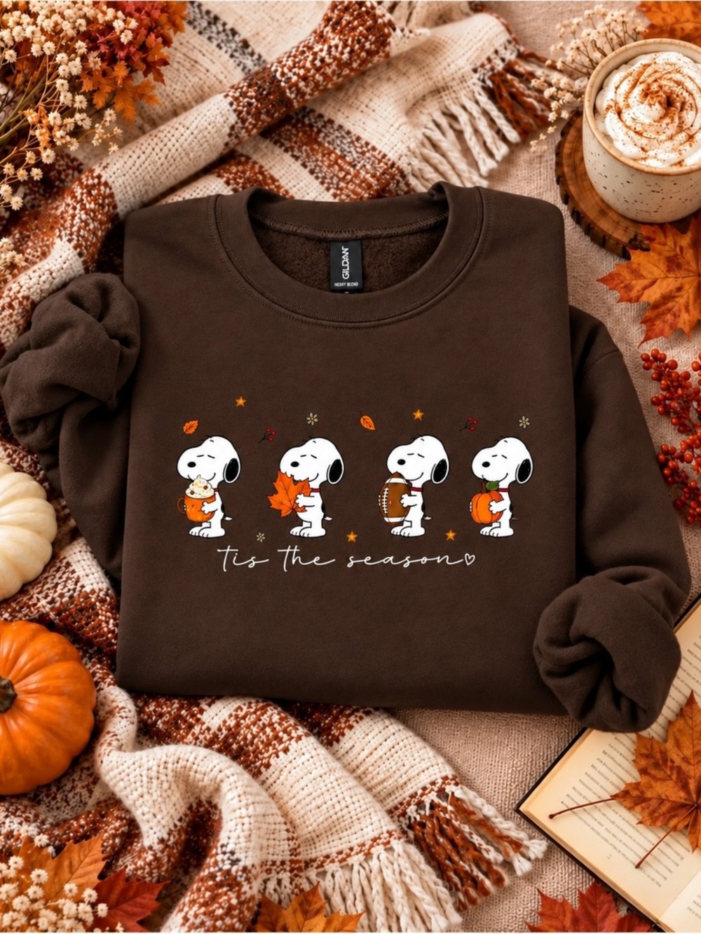 Snoopy Fall Graphic Sweatshirt Dark Chocolate Unisex